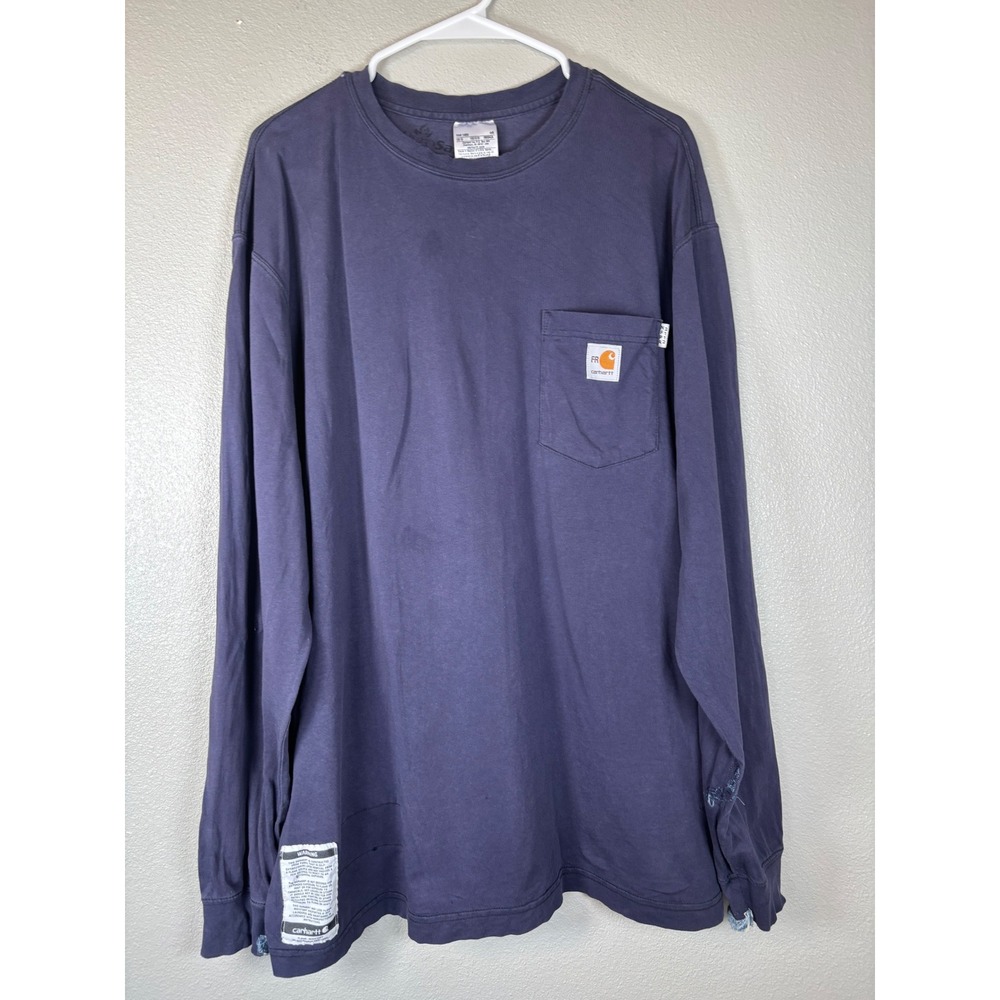 Carhartt FR Flame Resistant Long Sleeve Pocket T-Shirt Navy Blue XL 100235 410